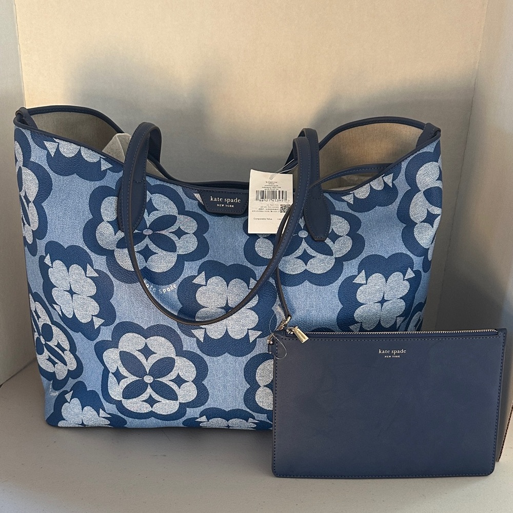 Kate Spade Navy and Light Blue Floral Tote